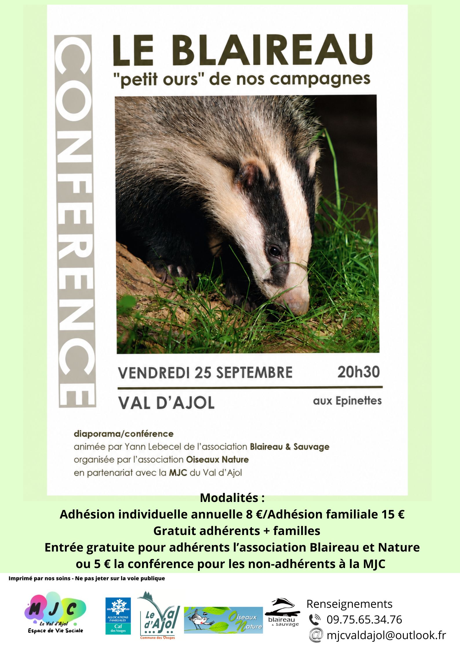 conférence « le blaireau « petit ours » de nos campagnes